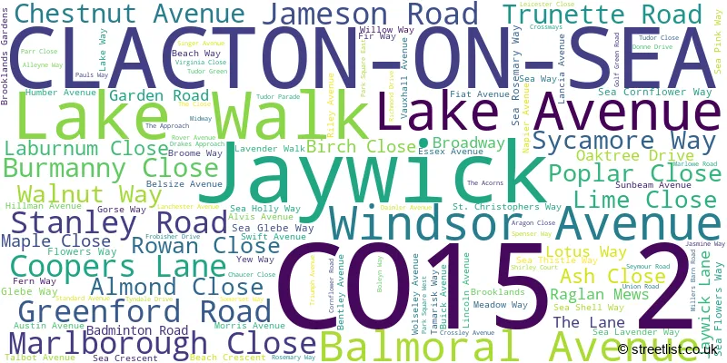 A word cloud for the CO15 2 postcode